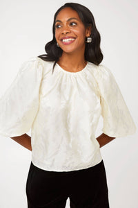 Hadley Top Ivory Embossed Satin