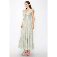 Ariel Metallic Stripe Midi Dress | Sage