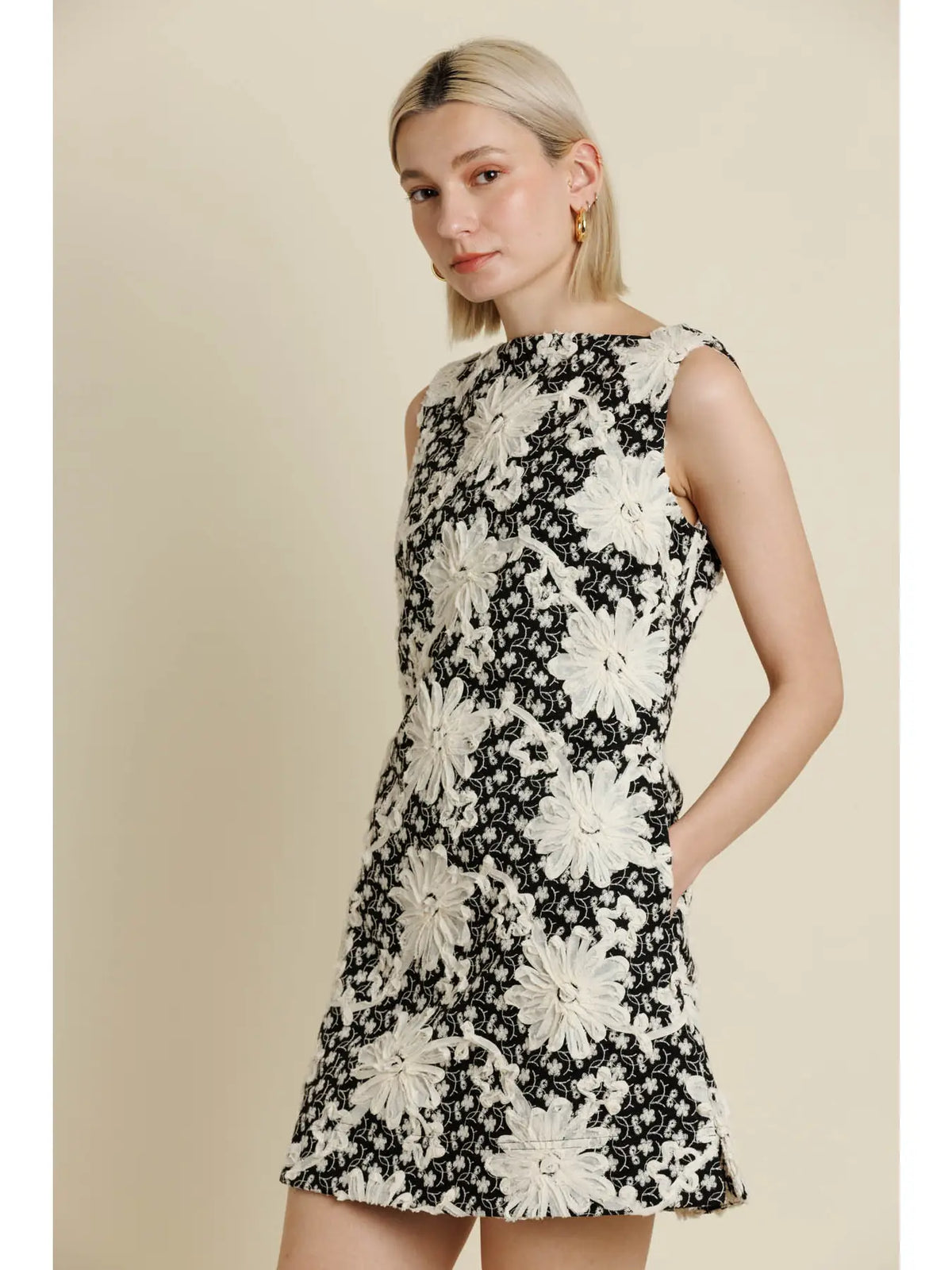 Embroidered Twill Mini Dress