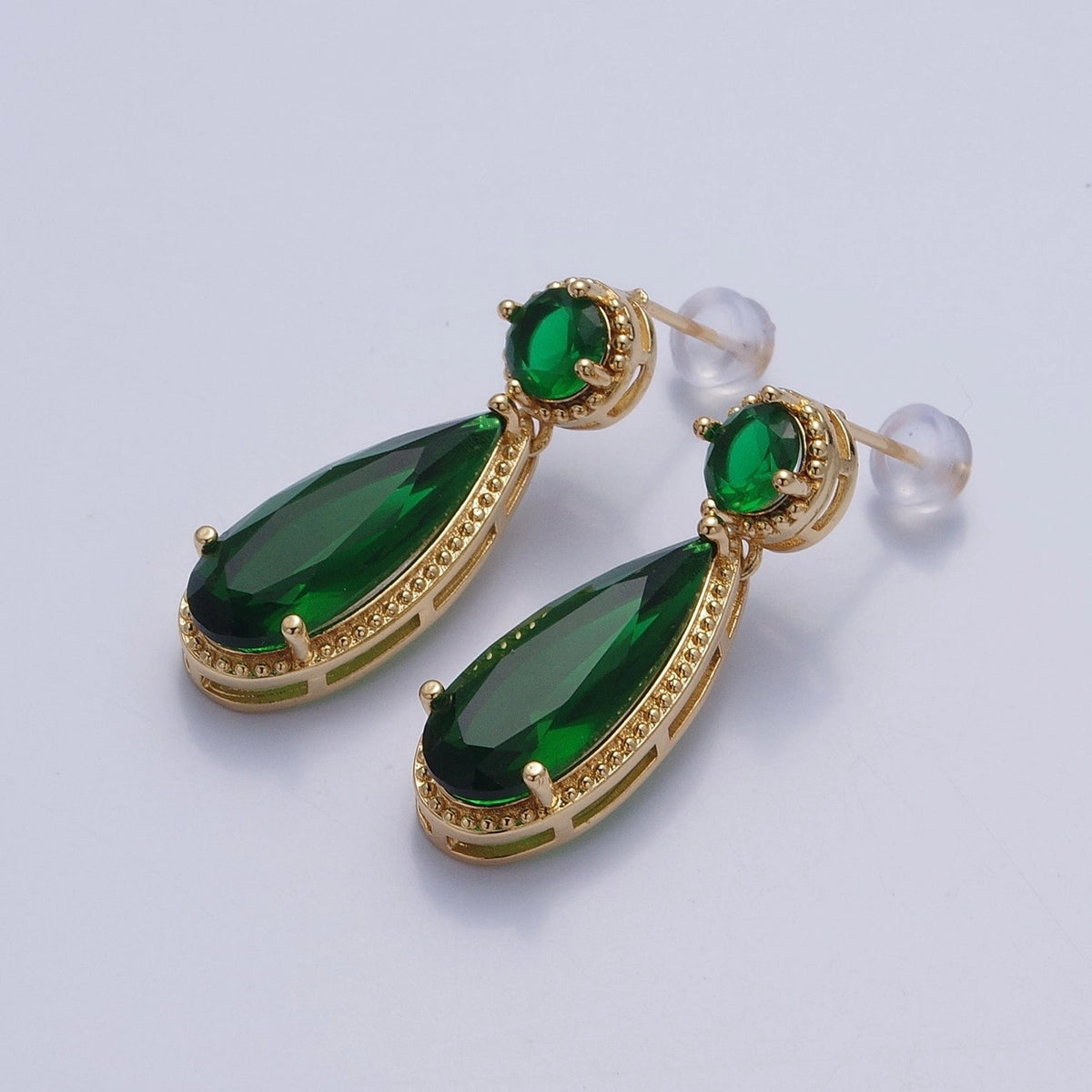 Green Teardrop Stud Earrings