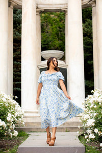 Verona Floral Blue Midi Dress