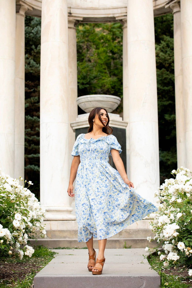 Verona Floral Blue Midi Dress