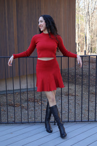 Carrie Long Sleeve Red Knit Top