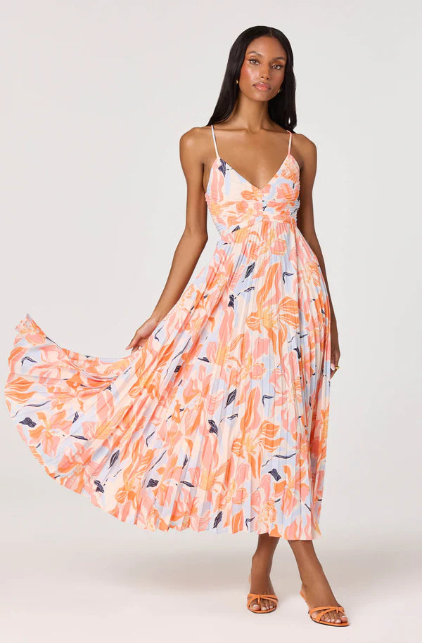 Blythe Floral Plisse Midi Dress