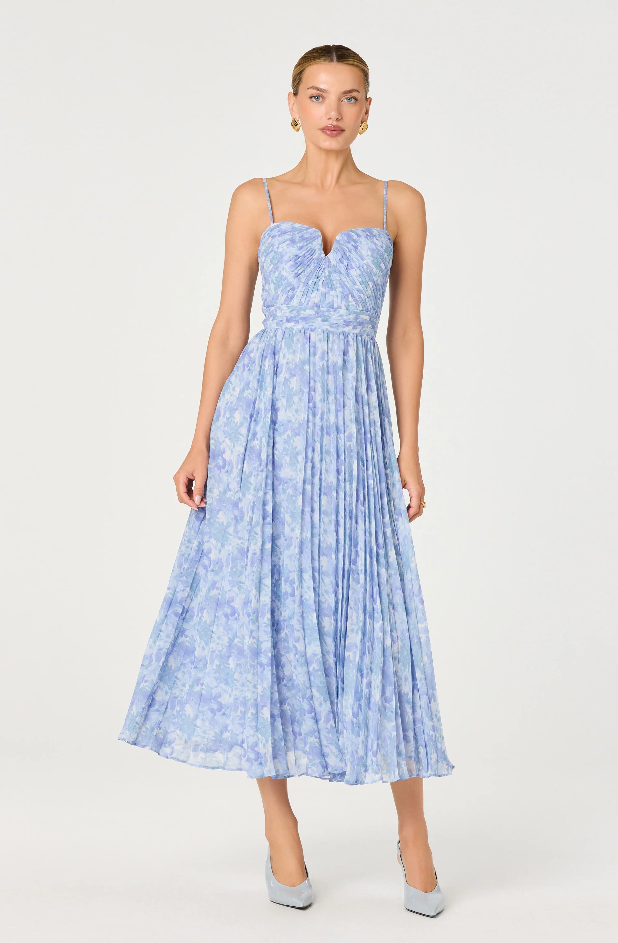 ASTR the Label | Bayley Floral Pleated Maxi Dress in Blue Floral