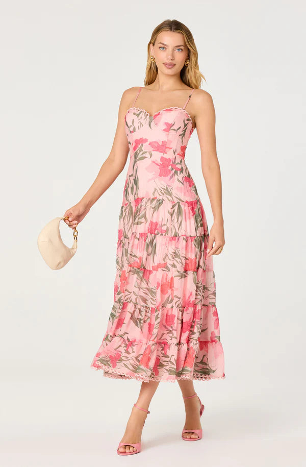 Lianne Floral Scalloped Trim Midi Dress
