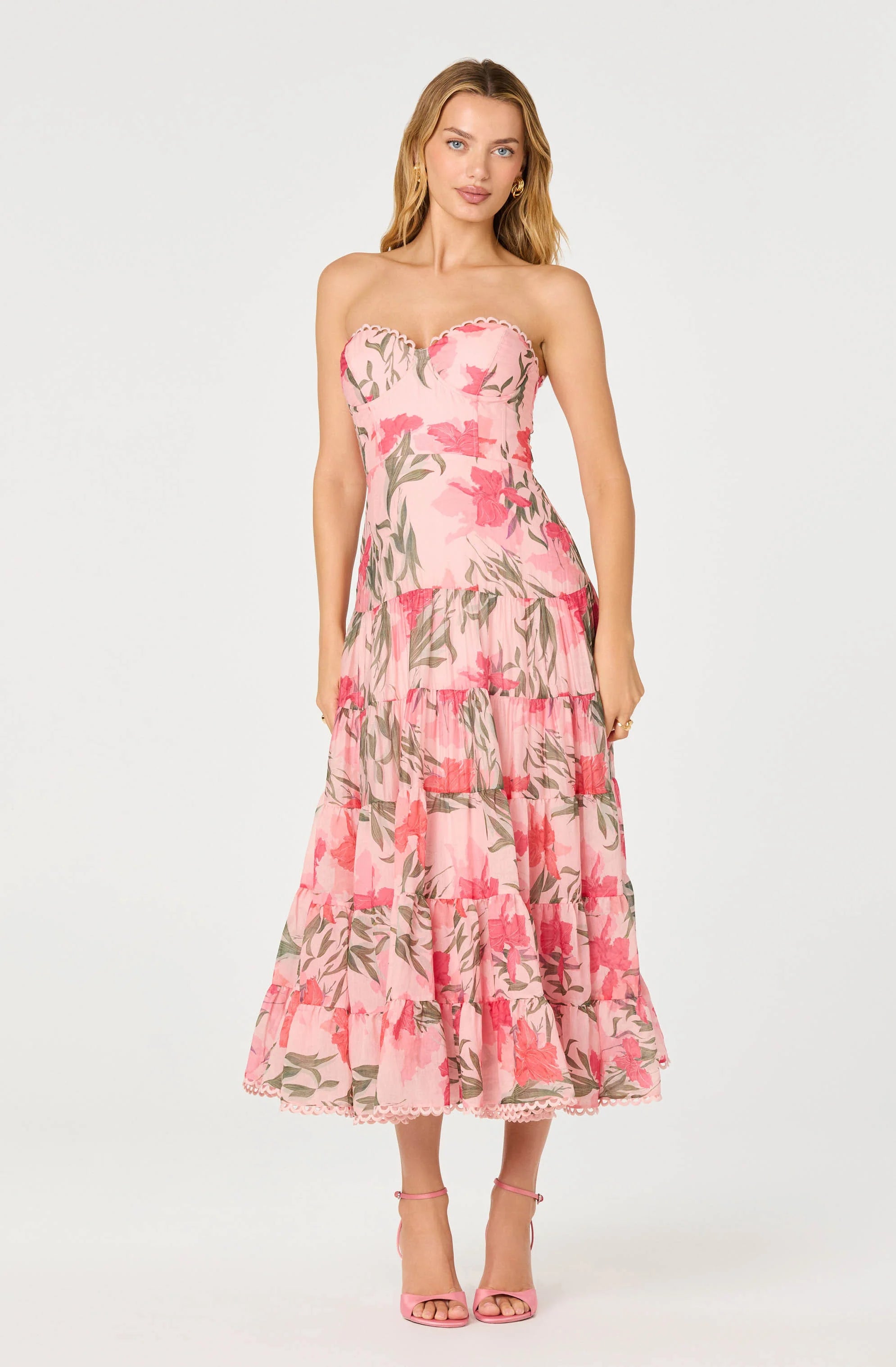Lianne Floral Scalloped Trim Midi Dress
