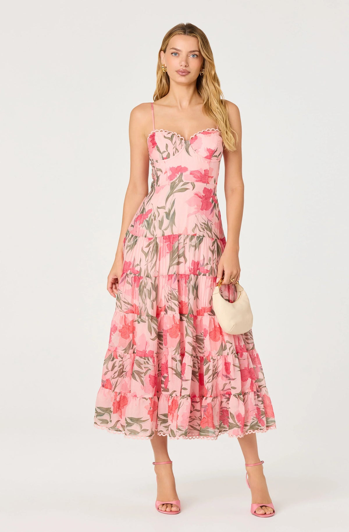 Lianne Floral Scalloped Trim Midi Dress