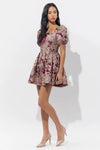 Astella Jacquard Puff Sleeve Mini Dress