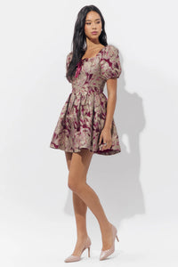Astella Jacquard Puff Sleeve Mini Dress