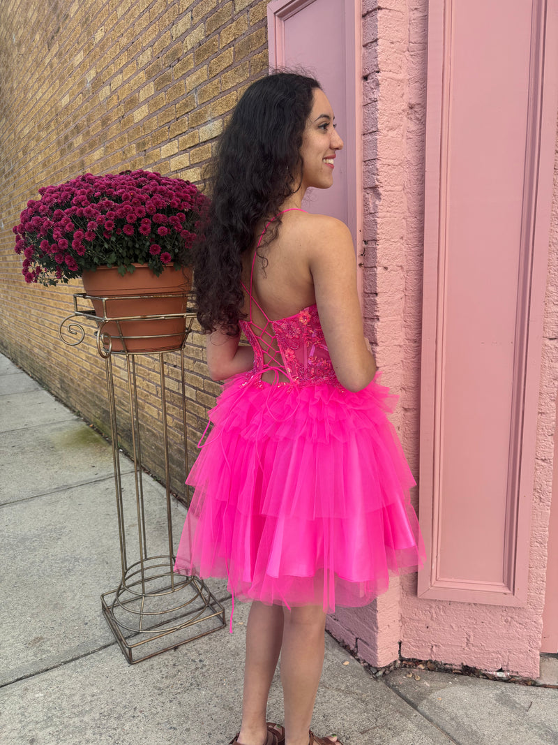 Hot Pink Corset Tulle Dress Hot Pink Corset Tulle Dress