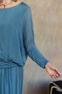 Cassandra Silk Top - Aegean Blue