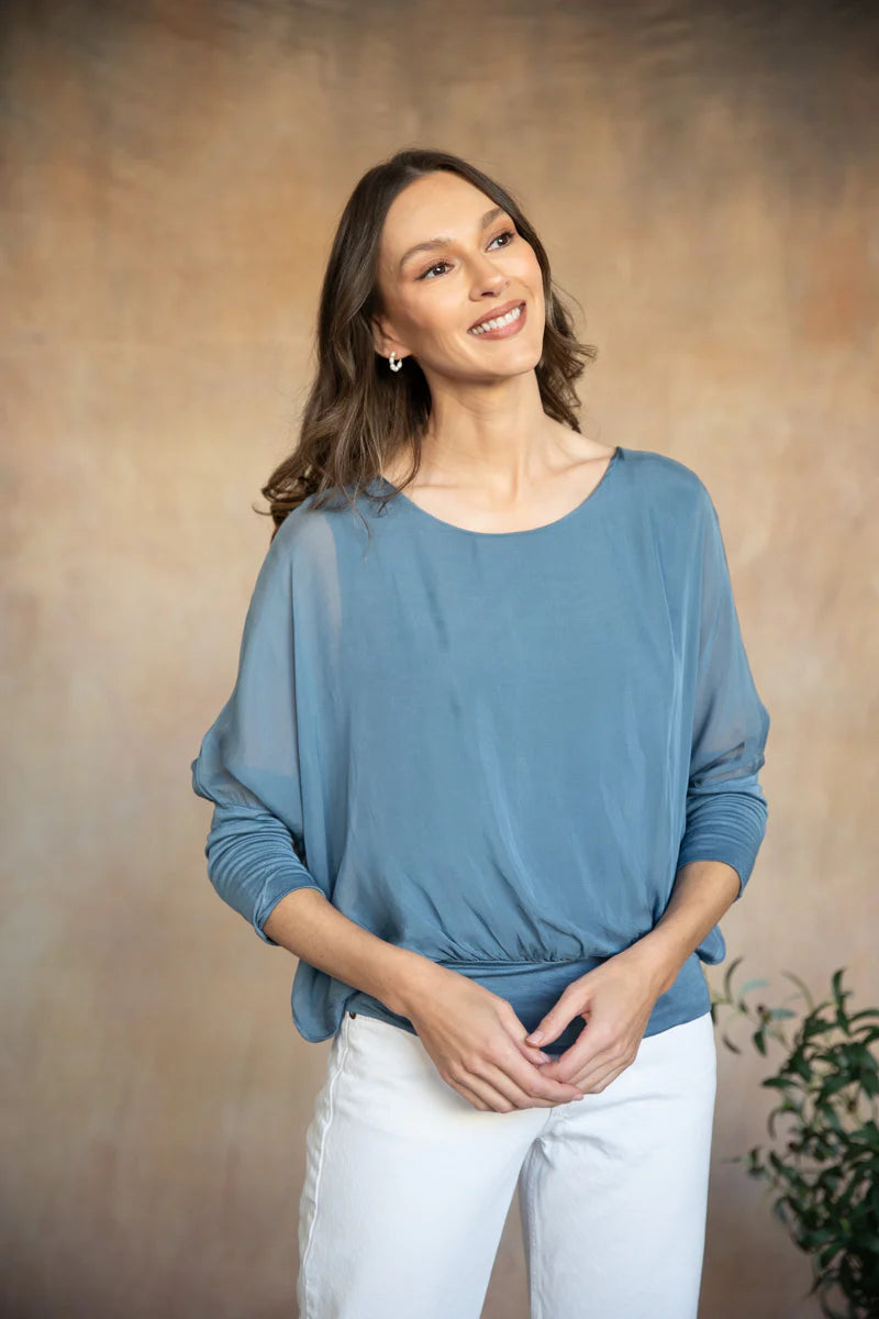 Cassandra Silk Top - Aegean Blue