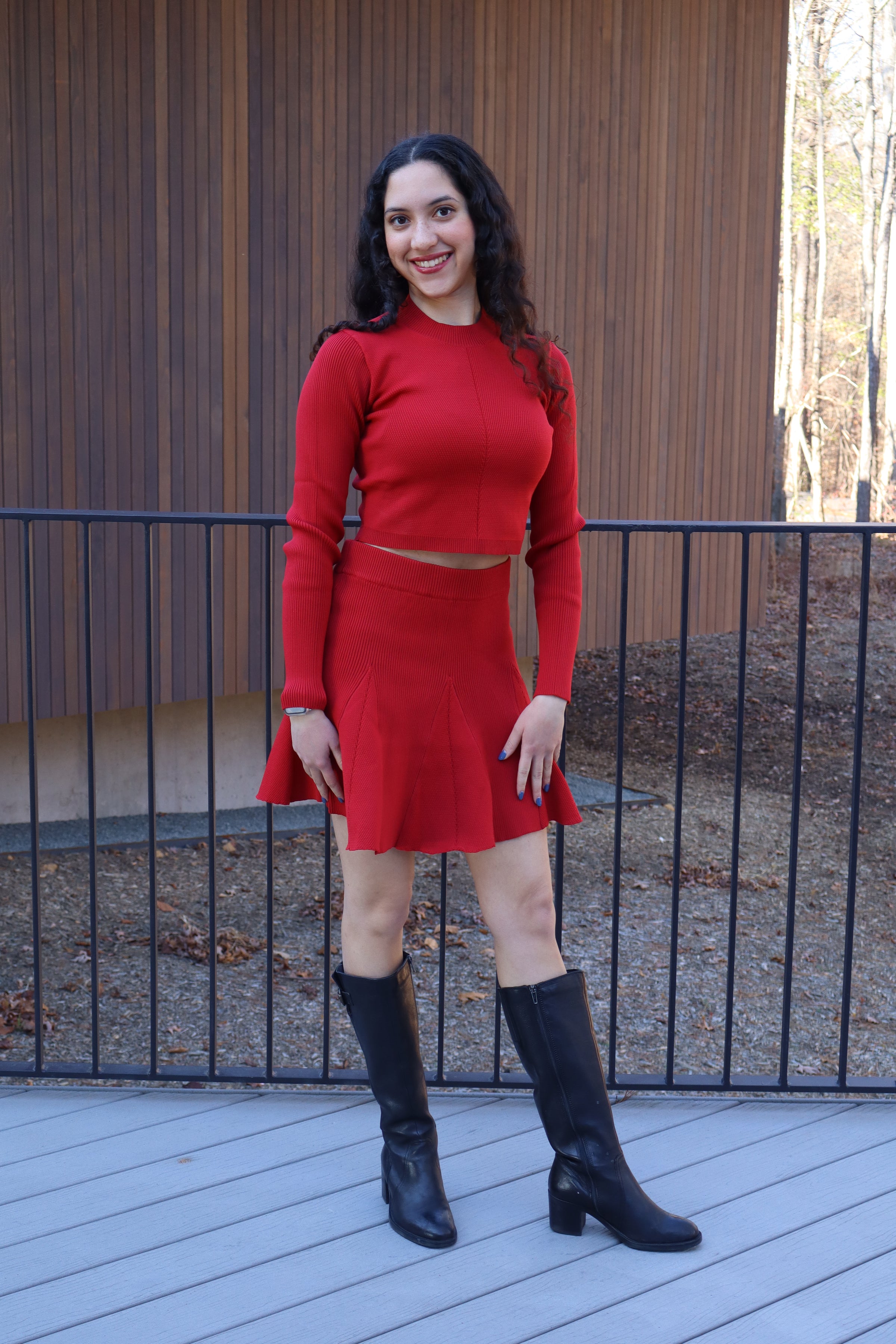 Carrie Long Sleeve Red Knit Top