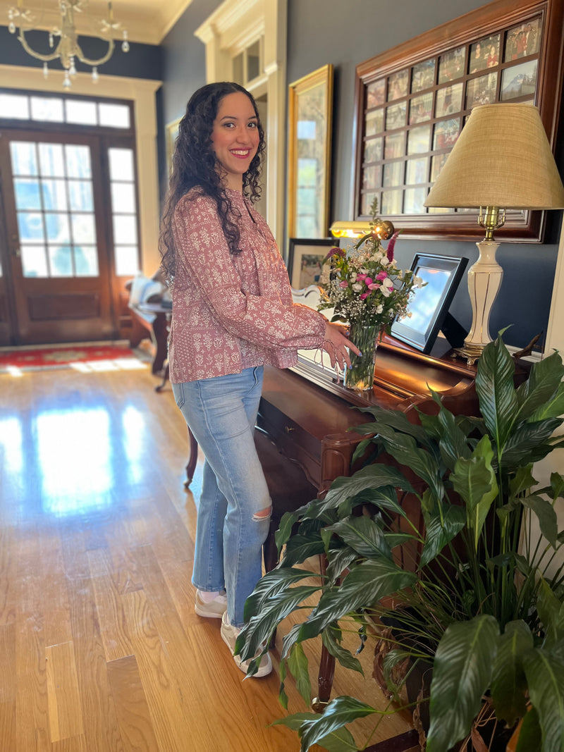 Pink Block Print Blouse