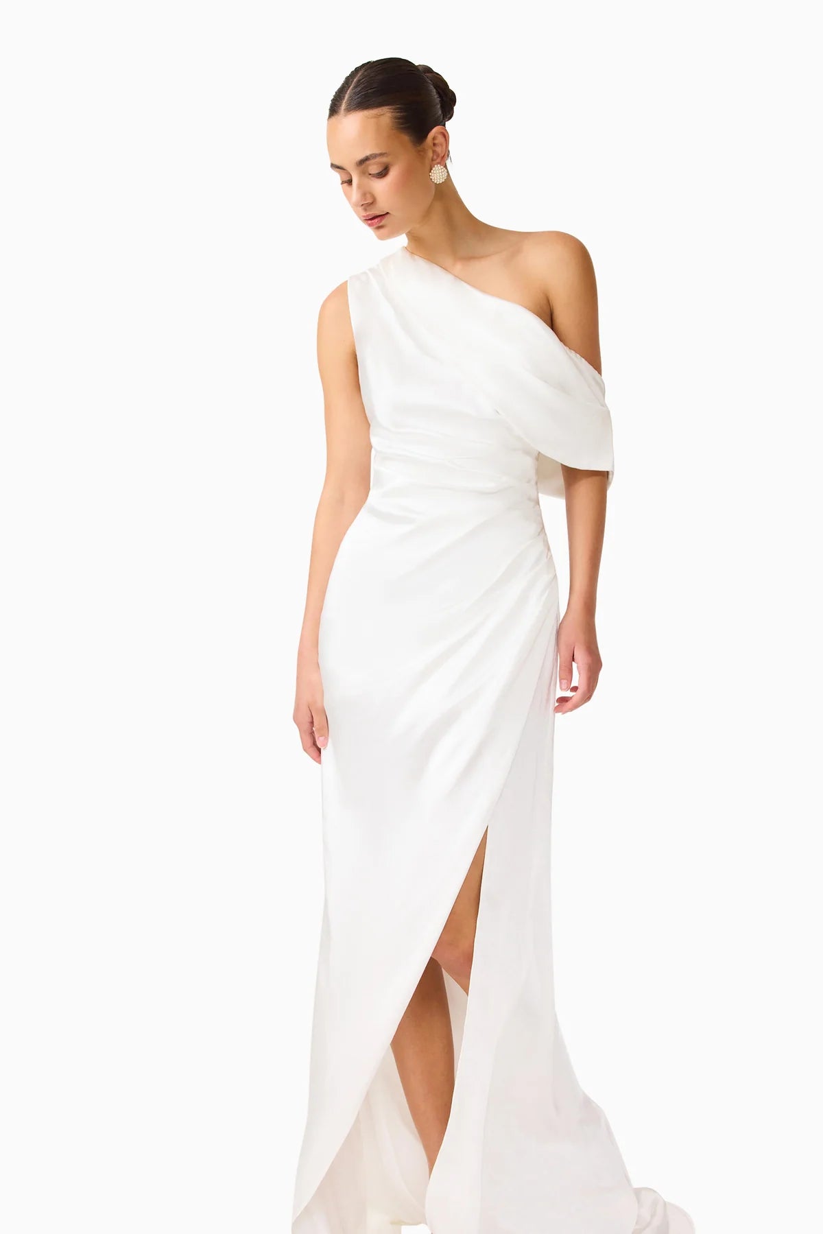 Erielle Draped One Shoulder Gown | White