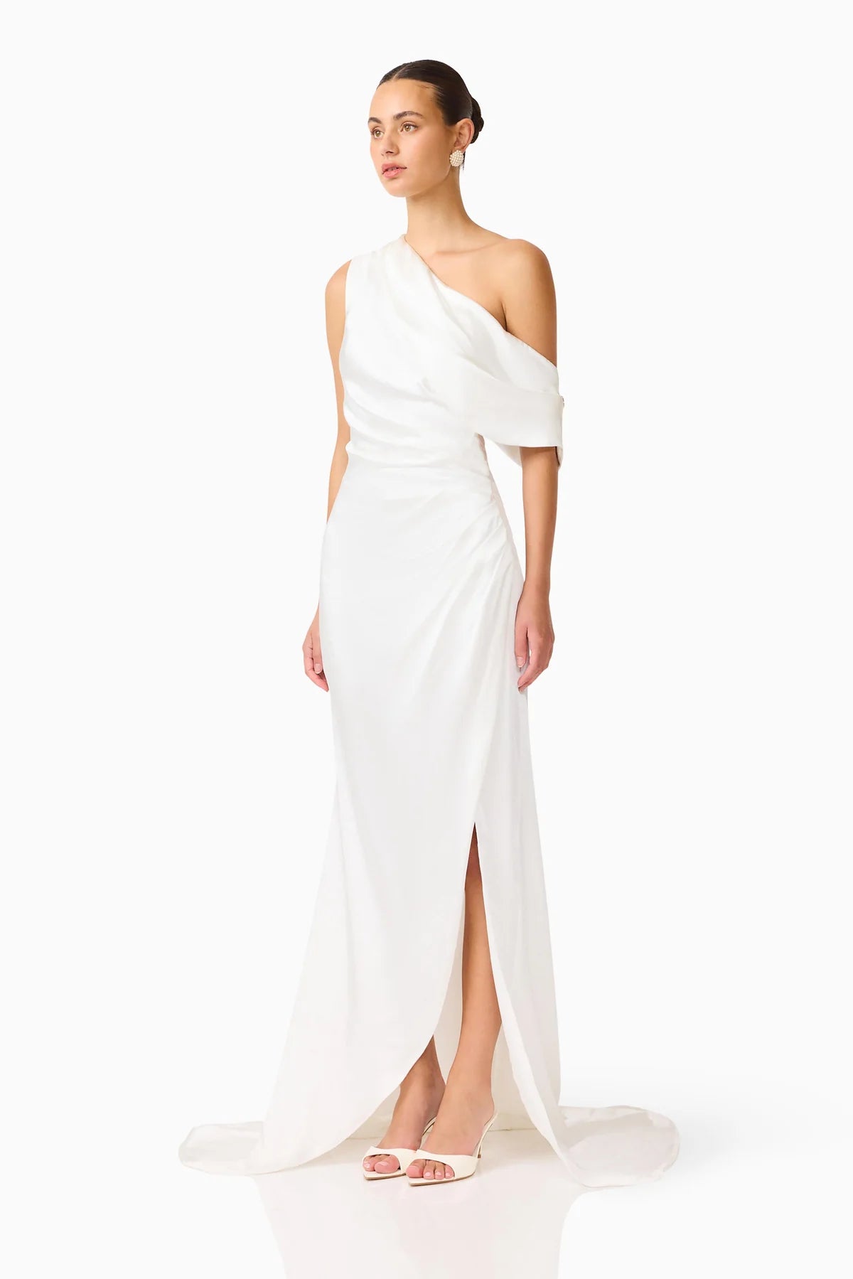 Erielle Draped One Shoulder Gown | White