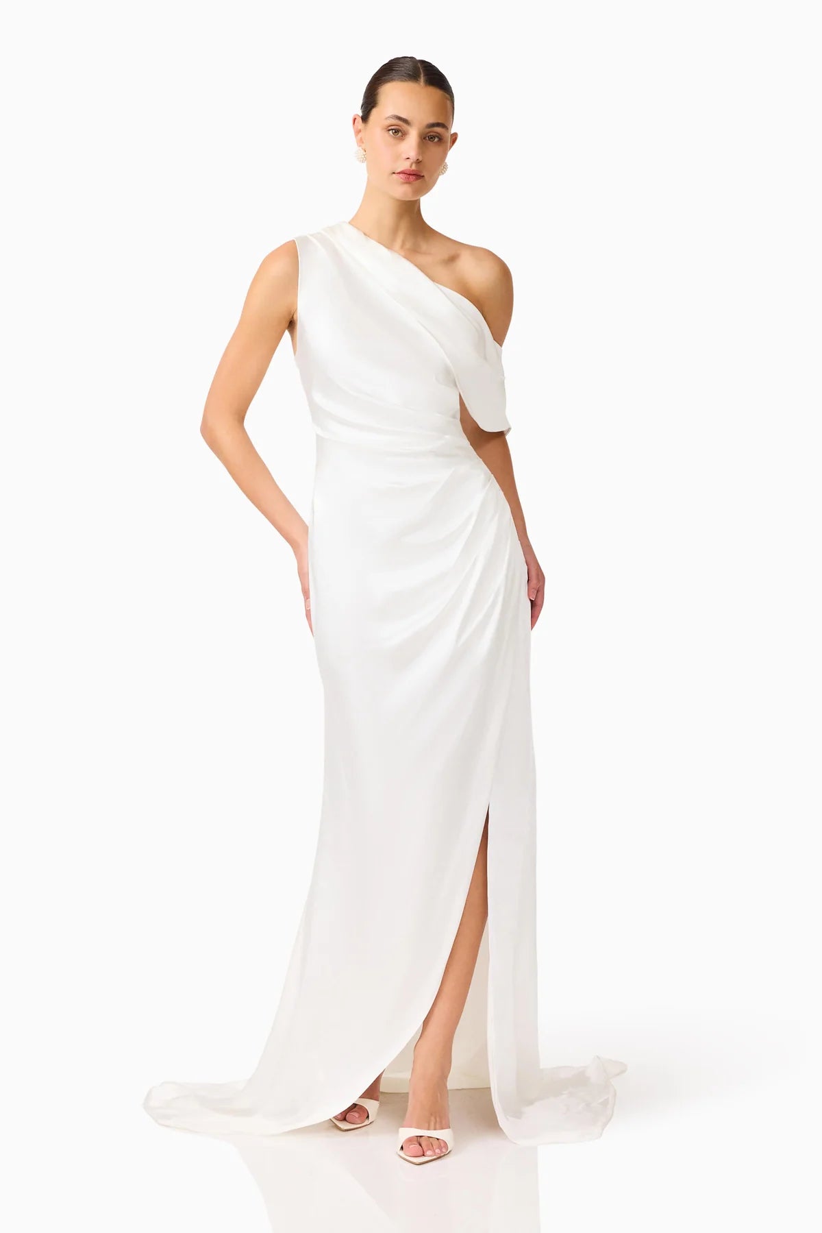 Erielle Draped One Shoulder Gown | White