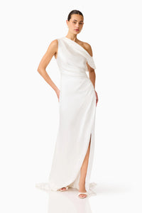 Erielle Draped One Shoulder Gown | White