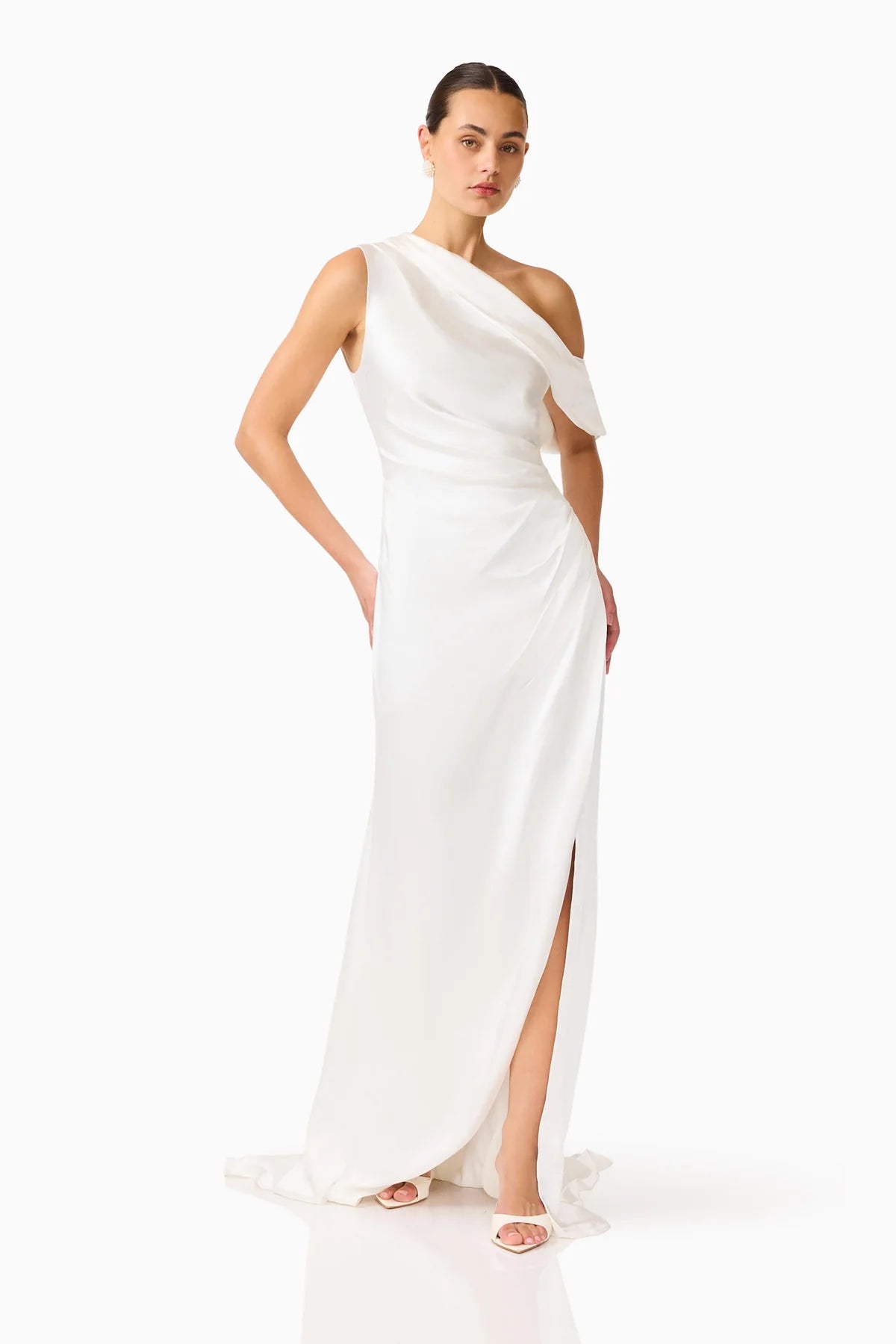 Erielle Draped One Shoulder Gown | White