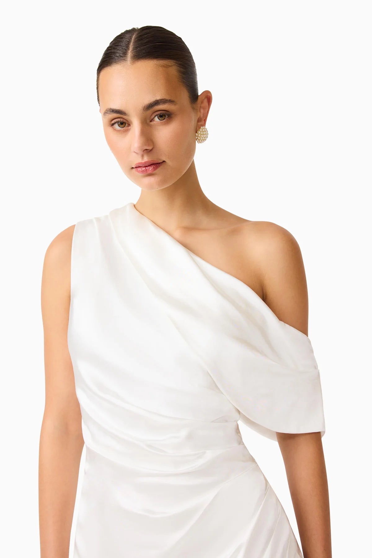 Erielle Draped One Shoulder Gown | White