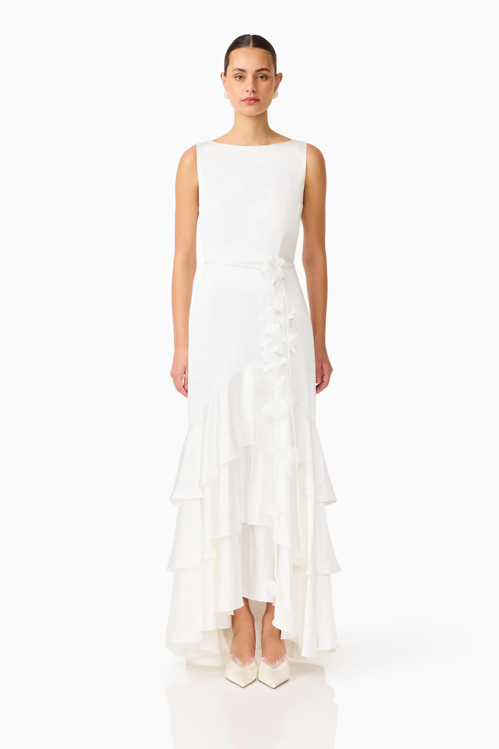 Erielle Floral Tiered Gown | White