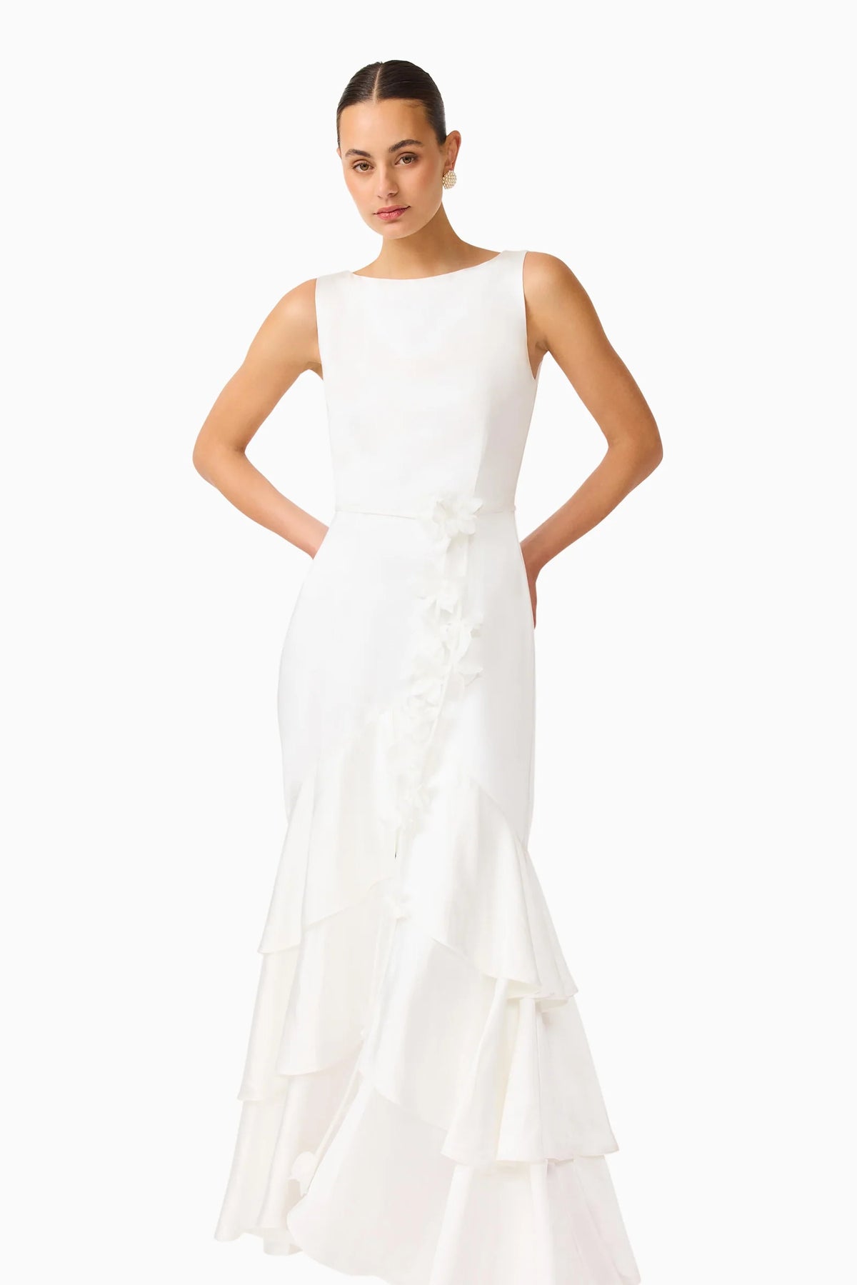 Erielle Floral Tiered Gown | White