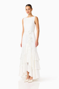 Erielle Floral Tiered Gown | White
