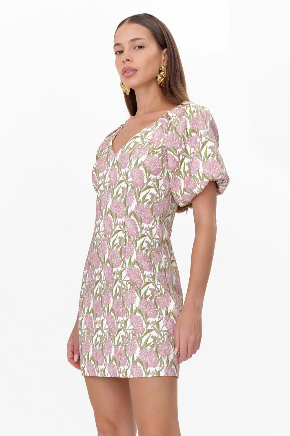 Myra Jacquard Puff Sleeve Mini Dress