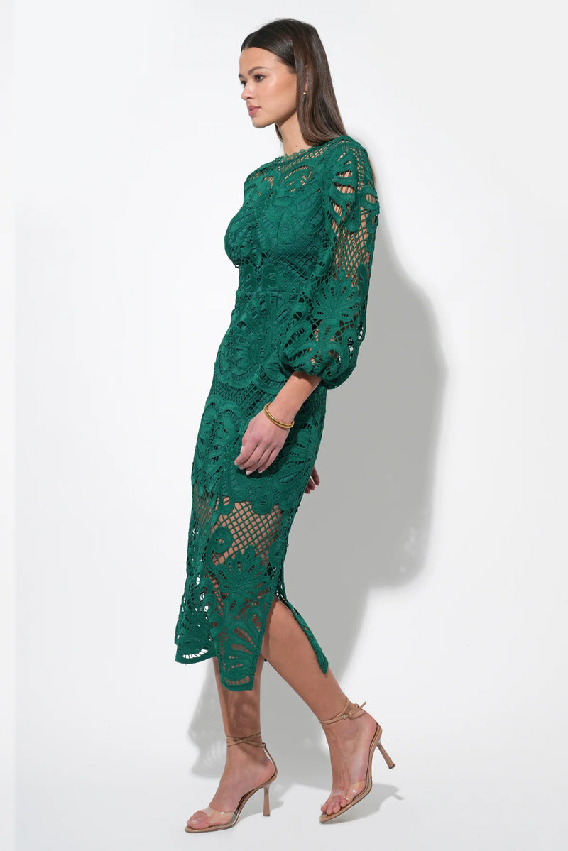 Carson Lace Puff Sleeve Midi Dress