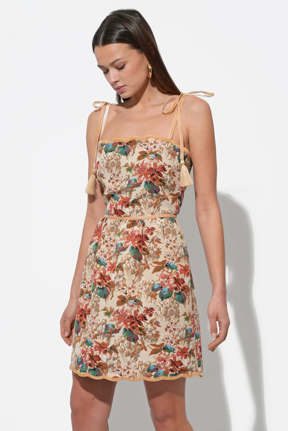 Cindy Tapestry Scalloped Mini Dress