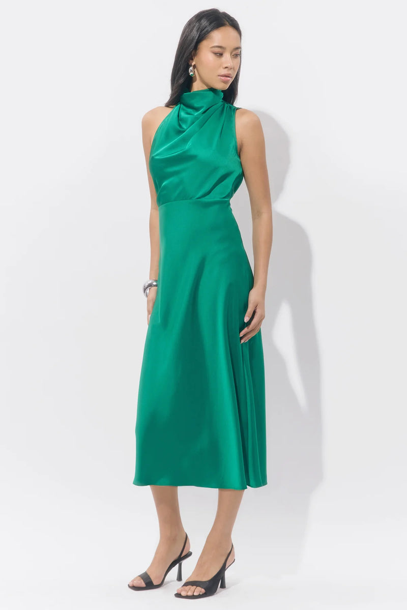 Jodie High Neck Satin Midi Dress