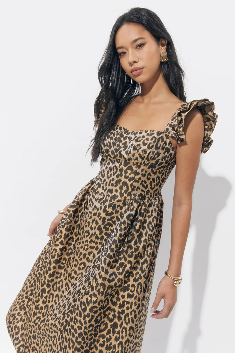 Solene Leopard Print Midi Dress
