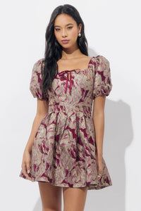 Astella Jacquard Puff Sleeve Mini Dress