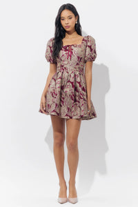 Astella Jacquard Puff Sleeve Mini Dress