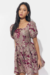 Astella Jacquard Puff Sleeve Mini Dress
