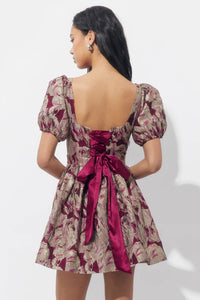 Astella Jacquard Puff Sleeve Mini Dress