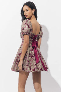 Astella Jacquard Puff Sleeve Mini Dress
