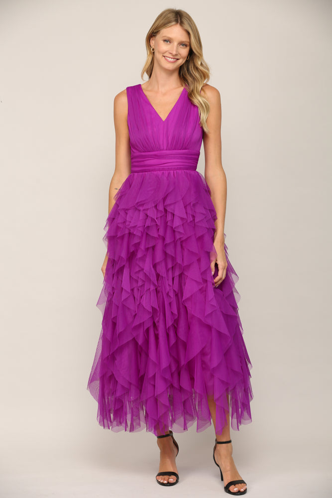 Cascade Ruffle Tulle Dress