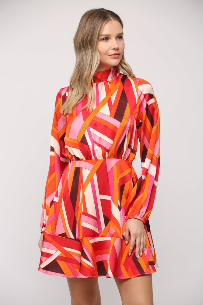 Groove Tonight Geometric Tie Back Dress