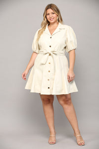 Hazel Faux Leather Pleated Dress | Cream