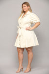 Hazel Faux Leather Pleated Dress | Cream