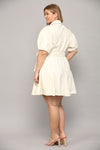 Hazel Faux Leather Pleated Dress | Cream