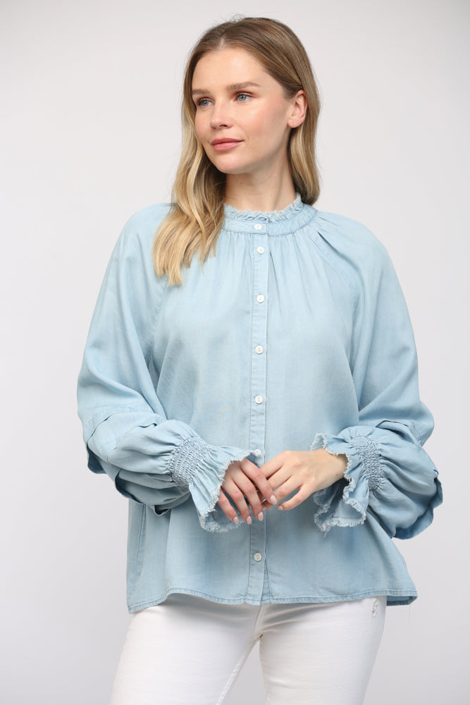 Olivia Frayed Detail Chambray Blouse