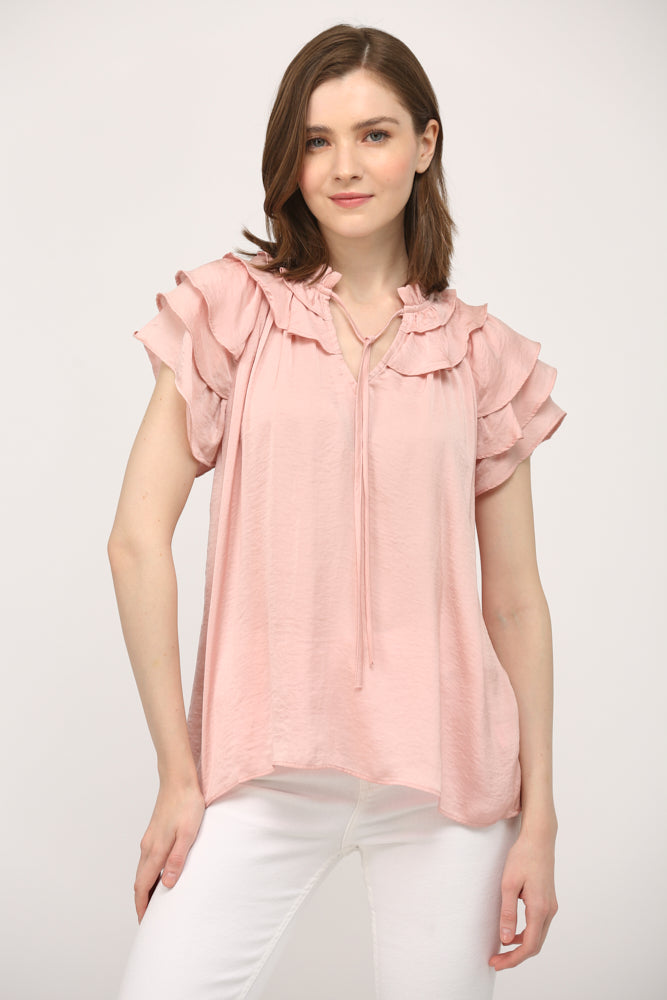 Petal Pink Flutter Sleeve Blouse