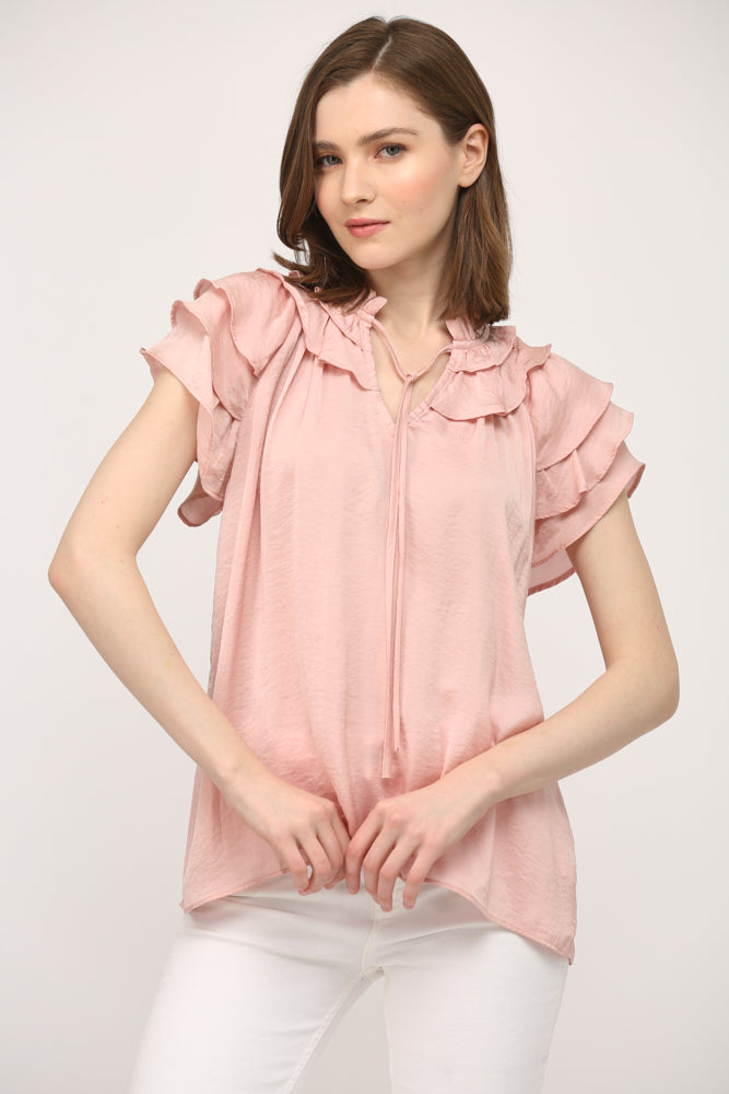 Petal Pink Flutter Sleeve Blouse