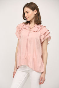 Petal Pink Flutter Sleeve Blouse