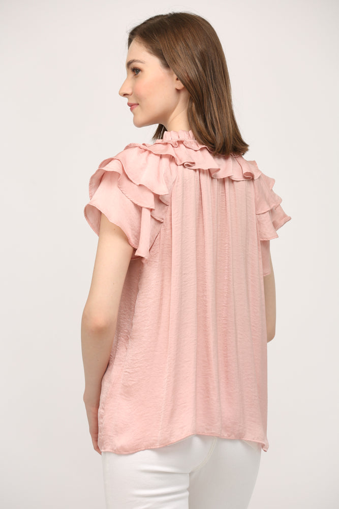 Petal Pink Flutter Sleeve Blouse