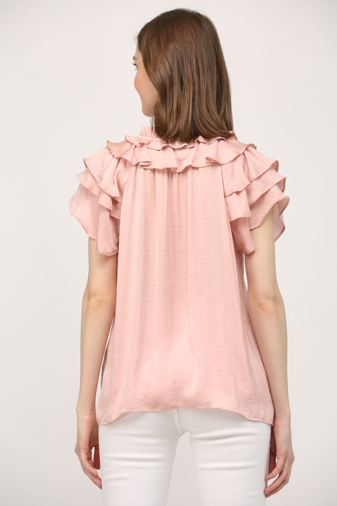 Petal Pink Flutter Sleeve Blouse