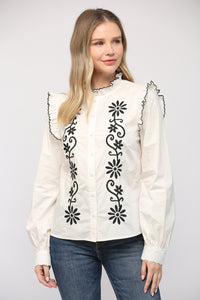 Everly Embroidered Ruffle Trim Blouse